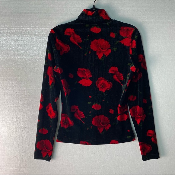 Vintage Cache Velvet M Black Red Floral Turtleneck Burnout Y2K Romantic Goth Top - Picture 6 of 8